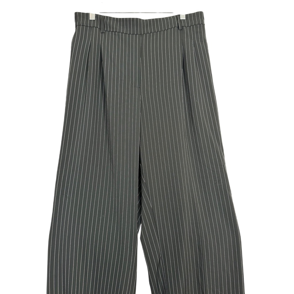 Nicole Miller New York Trouser Pants L Gray Pinstripe Wide Leg High Rise Office - Picture 4 of 10